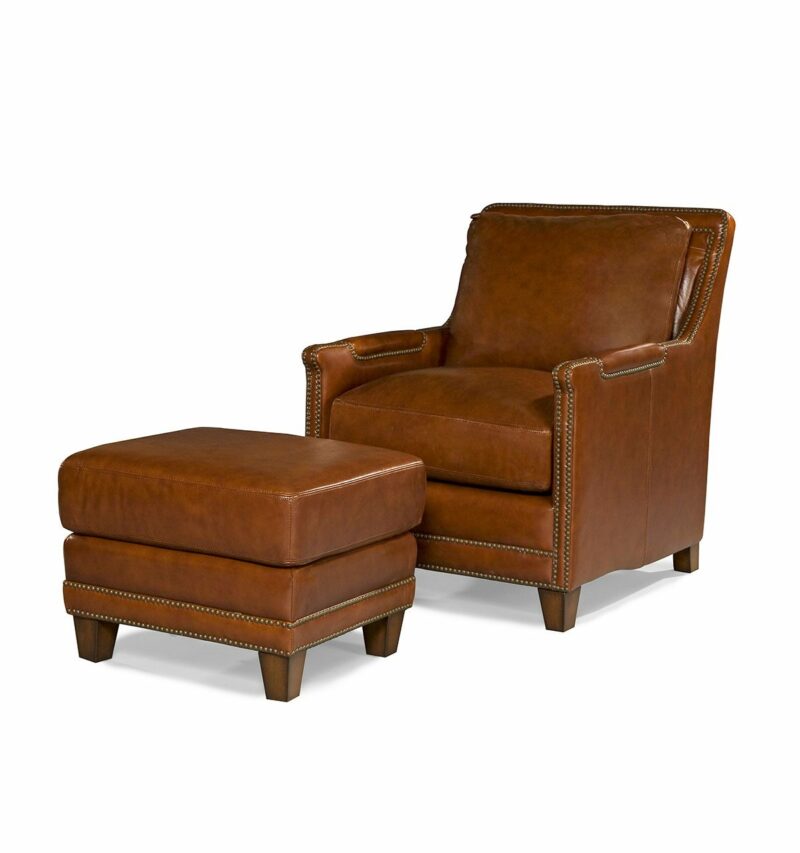 Prescott Ottoman In Brooklyn Saddle, Saddle Leather Chair And Ottoman