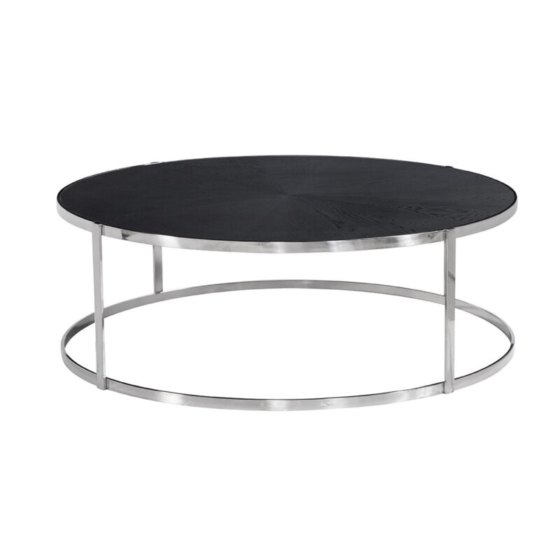 Topanga Cocktail Table with Black Top and Polished Stainless Steel